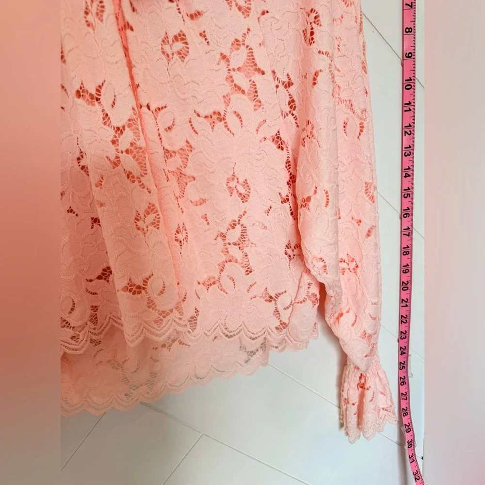 NWT Free People Olivia Lace Top blouse Edwardian sleeves Shirt XS powder pink